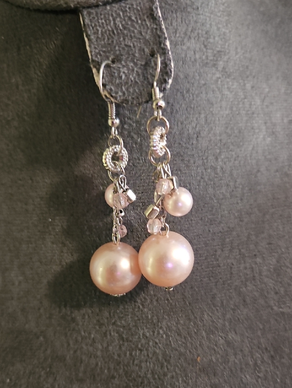 Pink Pearl Drop Earrings with Crystal Accents